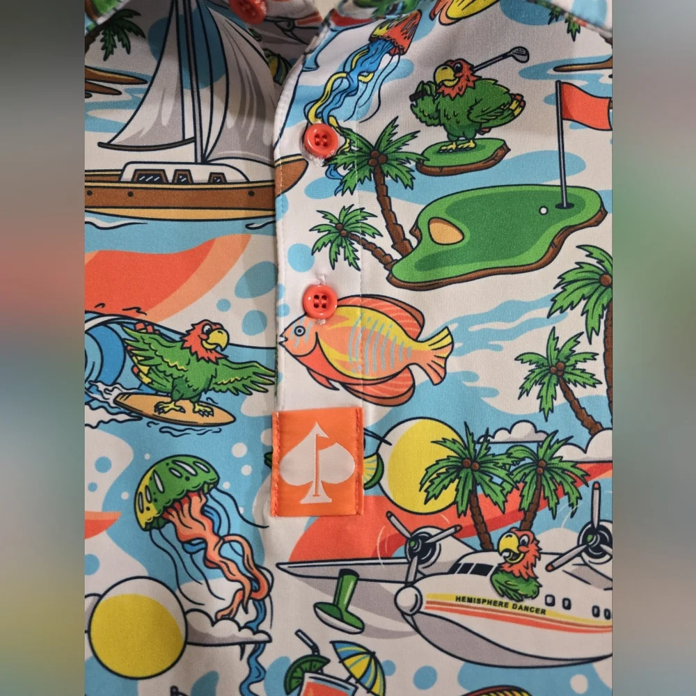 Pins & Aces Margaritaville Pins In Paradise Golf Polo XL Hawaiian Athletic Fit - Picture 6 of 7